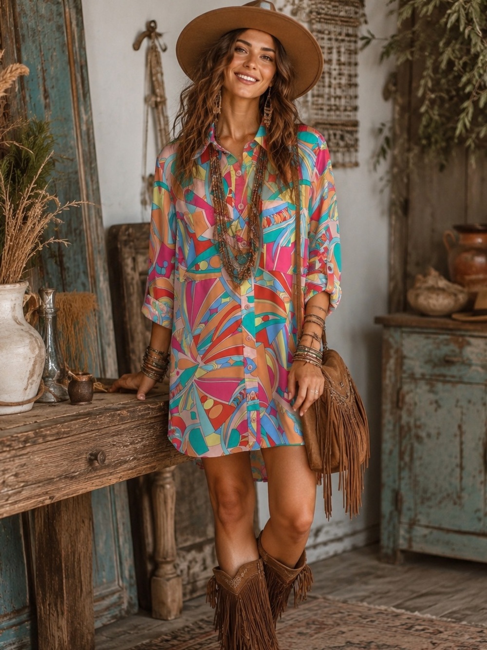 Lee Multicolor Abstract Print Blouse — Pink, Orange, Blue Size Small
